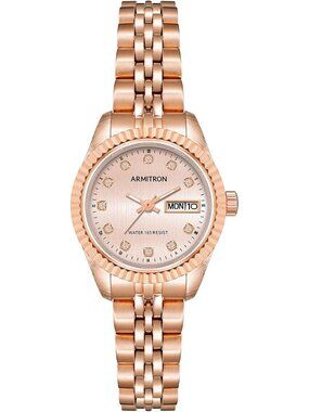 Armitron Women's Rose Gold Genuine Crystal Accented Bracelet Round Luxury Watch